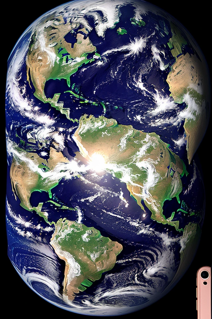 Create an image showing the earth from the moon taken by a Motorola tango300 phone