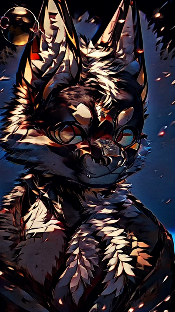 ((Anubis)),masterpiece,high quality,hairy,male,Stealing Bubbles,Red Eyes,A solemn face,one person,night,moonlight