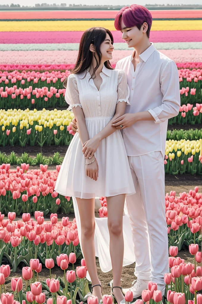  "I would love to have a digital image of me and Yoongi in a tulip field. Imagine us smiling, con Yoongi vistiendo una camisa blanca y yo con un vestido rosa, rodeados de tulipanes de colores vibrantes. I want the image to convey tranquility and joy.