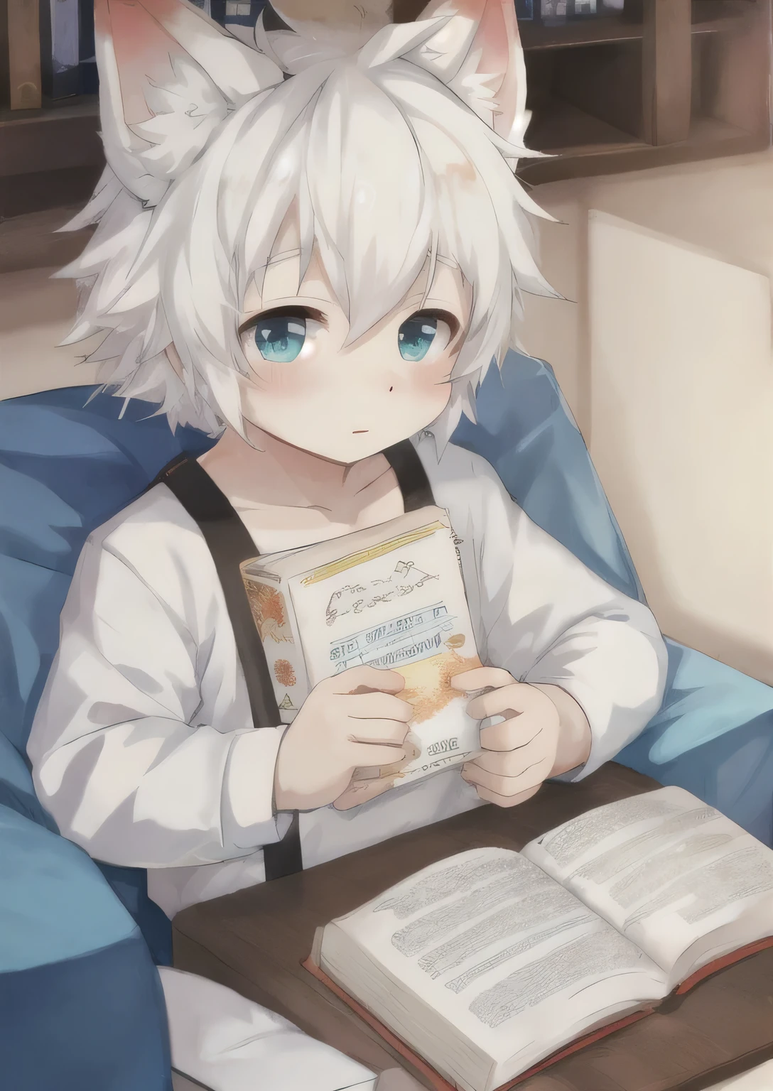 Animal ears shota with lush hair and cute white hair novel cover