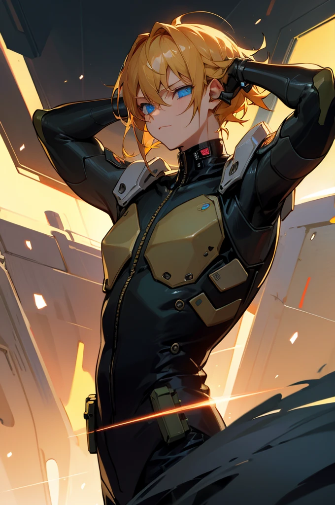 cyberpunk:1,6, blue eyes, golden hair, nightcore, masterpiece, dynamic light, night:, high quality, boy,