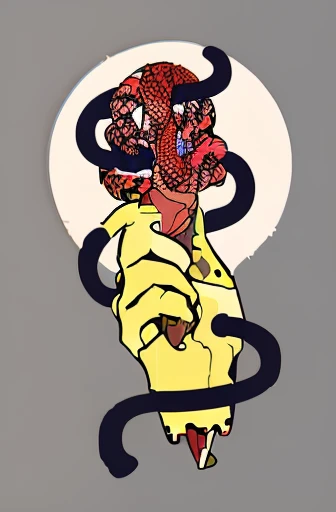 illustration of a hand holding a chocolate ice cream cone with a snake on top, surreal flat colors, inspired by Michael Deforge, inspired by Asaf Hanuka, inspired by Milton Glaser, ice cream on the side, psychedelic illustration, ice cream cone, by Michael Deforge, ice cream, cartoonish and simplistic, digital illustration, about to consume you