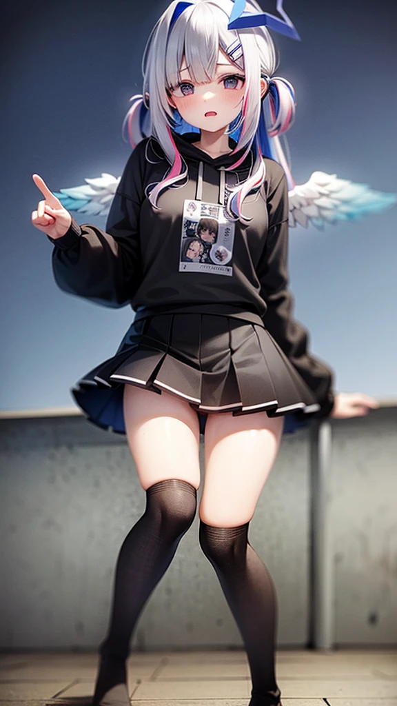 amane kanata,put on a hoodie。Lower body naked,butt,cool,Beautiful night view background,stand on tiptoe,bend your knees,turn the knees outward,back view),nsfw, 1girl, medium breasts, nude, nipples, breasts, navel, long hair, cum, hetero, pussy, vaginal, sweat, sex, 1boy, penis,