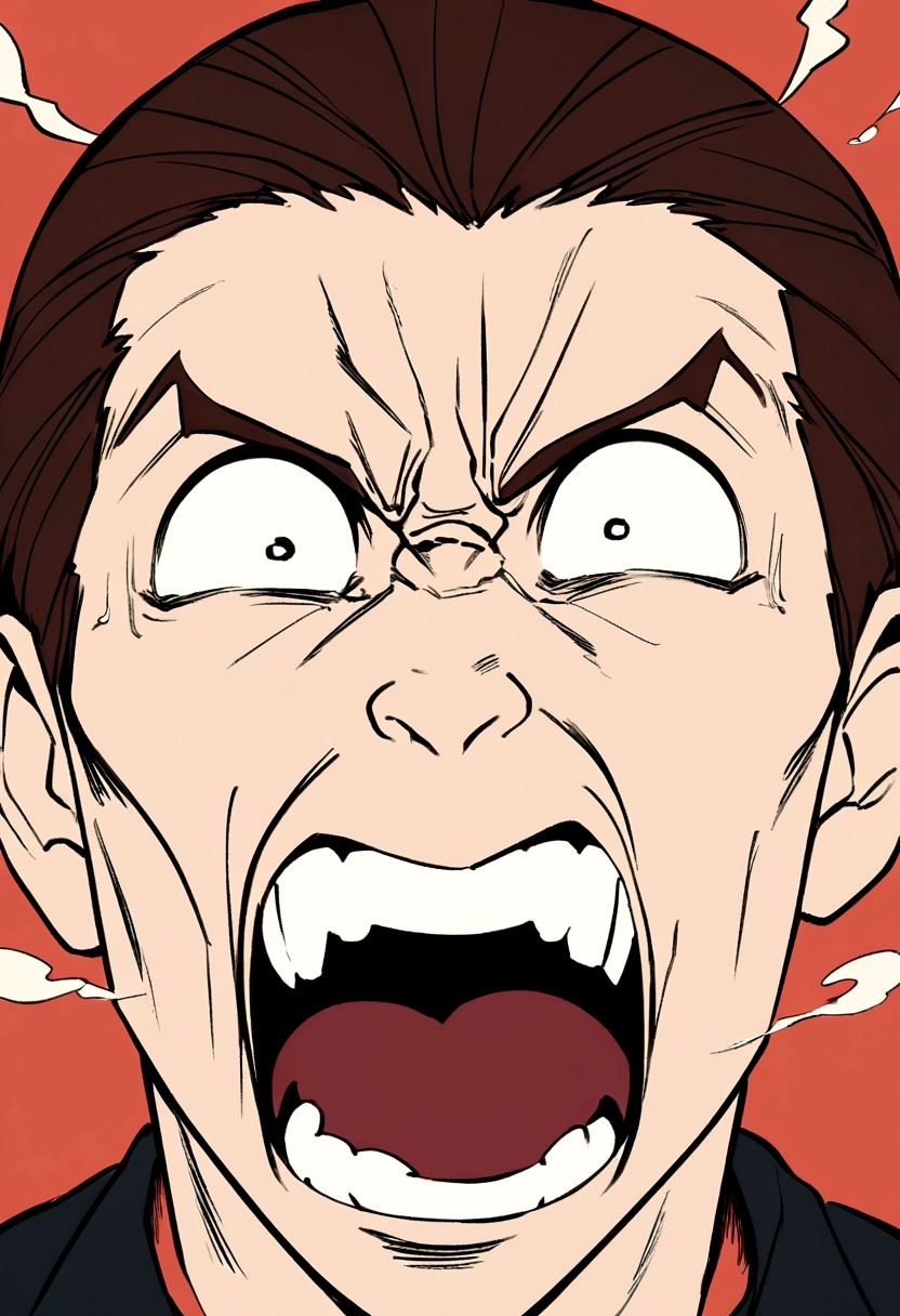 Illustrate an exaggerated cartoon image of a coffee cup with furrowed brows, gritted teeth, and steam coming out from the top like it's extremely angry. The expression should be intense and comical. Keep the background simple to focus on the coffee cup’s emotion.