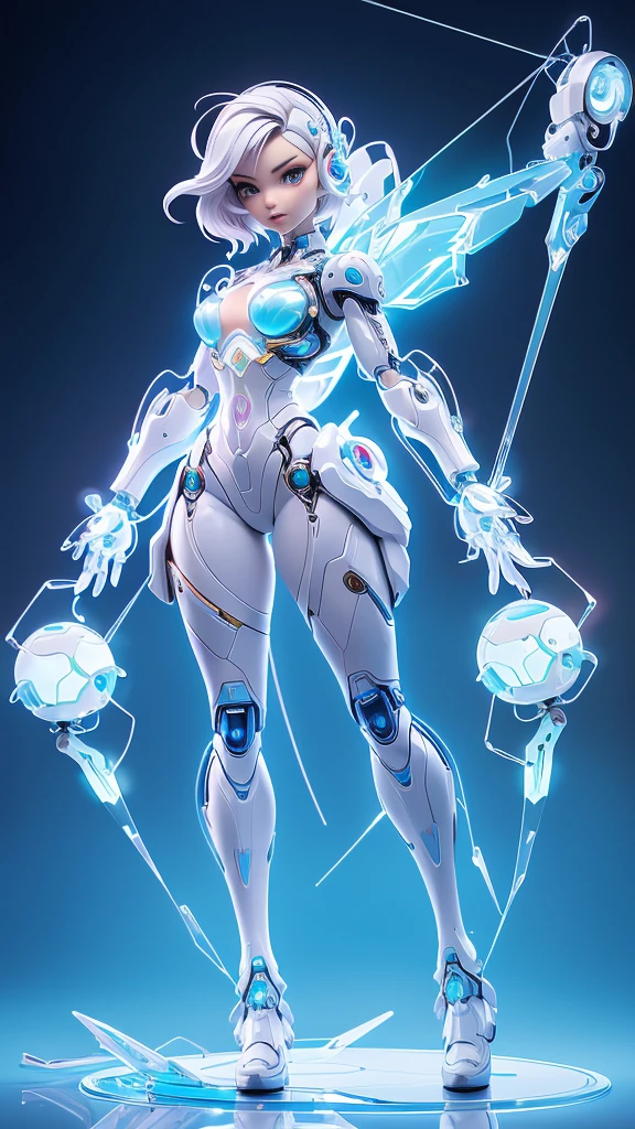 ((full body concept art, simple background)), ((Best Quality, best resolution, award-winning portrait, official art)), ((perfect Masterpiece)). Young beautiful girl, (La mejor calidad,A high resolution,Ultra - detallado,actual),Ariana Grande japonesa androide cyborg ,(detailed: 1.4), (Absurd), mature woman, beautiful face, perfect body, bare thighs, long legs, cyberpunk post apocalyptic colors. She has (short white hair), ((the most beautiful and sexy aesthetic)), sexy, cleavage showing, hot, sexy, seductive posture, mecha arm, tech suit,(Best quality,A high resolution,Ultra - detailed,current),Ariana Grande Japanese android cyborg,robotic parts, beautiful studio with soft light, Vibrant details, Luxury cyberpunk, (Android body made of white and silver transparent glass and plastic..:1.4), (Internal mechanisms of the silver+pink metal body), dynamic pose, Fluid organic components, Detailed engraving, lace designs, (Shiny gold circuits:1.4), (eyes detailed blue :1.4 ), (cowboy pose), (realistic), Fanart Best ArtStation, fantasy art style, (transparent glass body:1.4), (perfect anatomy) ,High Definition, (laboratory background Robotic futuristic dystopia colors:1.4),(detailed face),(masterpiece:1.4), ((Best quality:1.4),