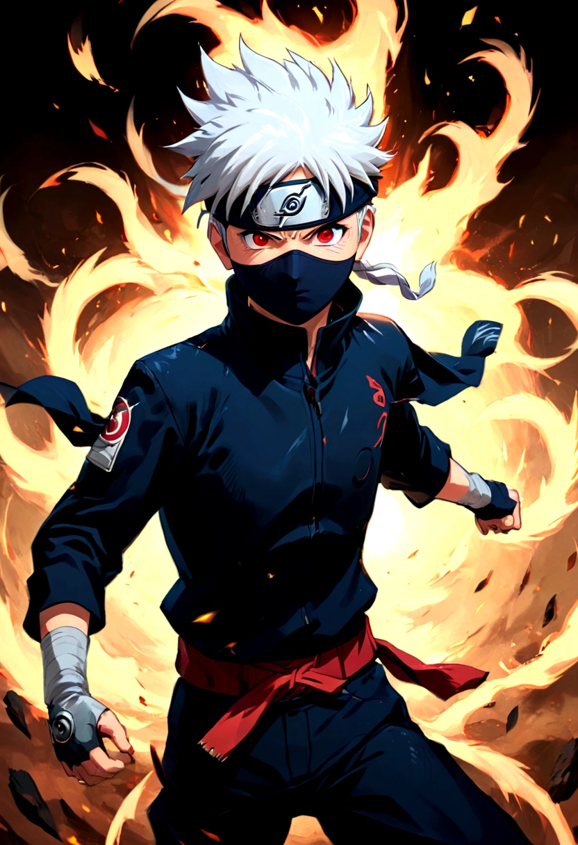 1boy, Hatake Kakashi, "NARUTO", run to viewer, Motion Blur, forehead protector cover one eye, (Eye Patch), konohagakure symbol, ninjutsu, solo, anime screenshot, source_anime, dramatic composition, cinematic lighting, (masterpiece, best quality, Professional, perfect composition, very aesthetic, absurdres, ultra-detailed, intricate details:1.3)