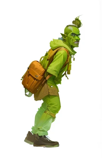 painting of a man in a green outfit with a backpack, weird expressionist pose, speedpaint, green orc female, color study, speedpainting, orc, orc themed, female orc, digital painted, digital matt painting, took on ipad, digitally painting, an expressive digital painting, #1 digital painting of all time, # 1 digital painting of all time, speed painting