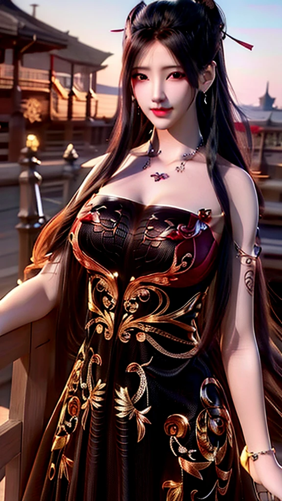 (extremely detailed CG unity 8k wallpaper), the most beautiful artwork in the world, 1girl, breasts, solo, jewelry, earrings, long_hair, cleavage, red_hair, hair_over_one_eye, brown_eyes, looking_at_viewer, tattoo, large_breasts, upper_body, arm_tattoo, kpop idol, jisoo