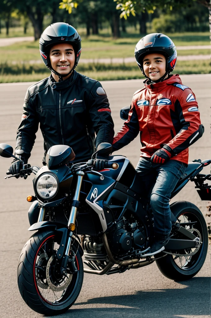 Motociclista con su hijo