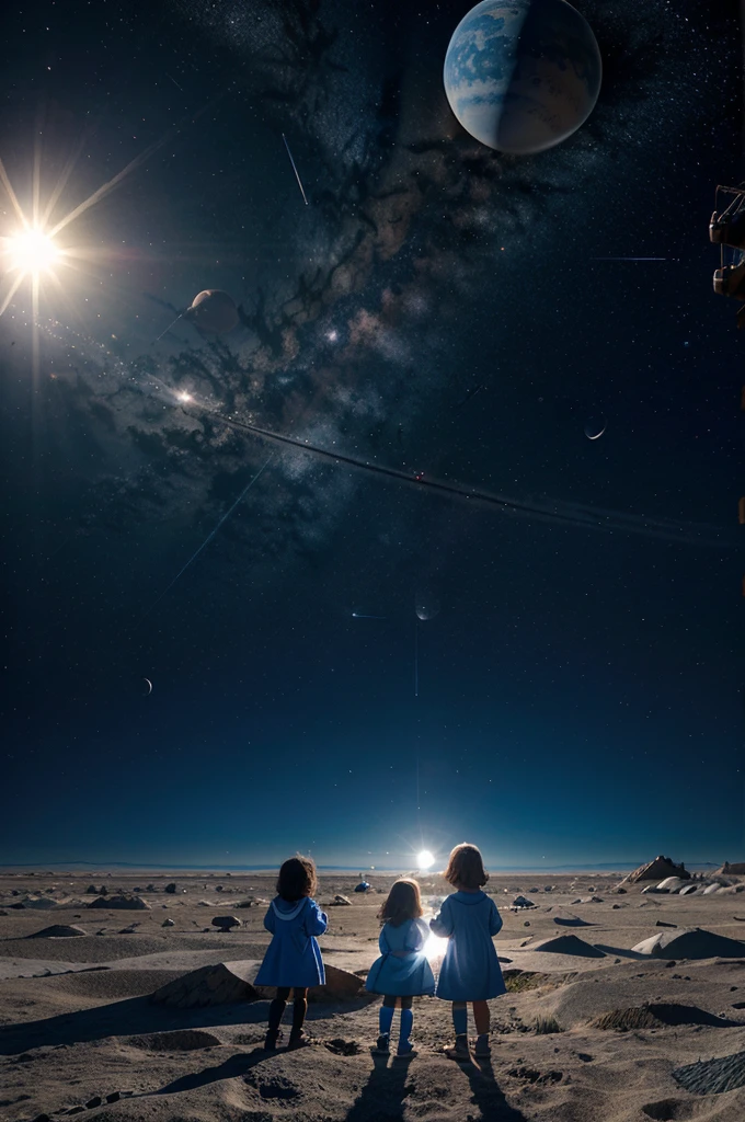 animation of planets solar sytem, children and blue colour