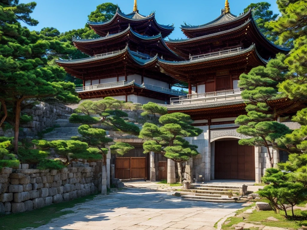 Uma cidade grande e fortificada da era Heian, rodeada por montanhas e protegida por um imenso muro. Na entrada, there is a gigantic gate with various enchantments and spells. Dentro da cidade, ao lado esquerdo, there is a small forest with beautiful trees that lead to a temple where the first jujutsu school is located, and where a powerful curse is sealed. on the right, there are shops, houses and various buildings. in front of the gate, there is a big building, chamativa, extravagante e muito bem protegida: Jitô's house. Cidade completa vista de cima