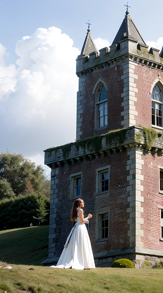 woman vandring castle