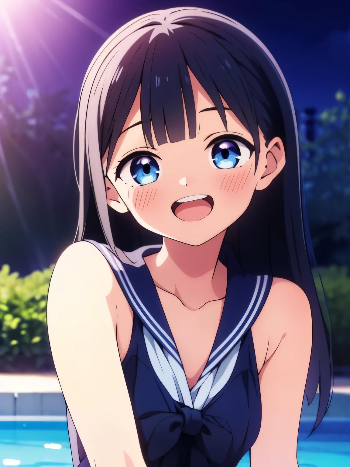 masterpiece, Highestquality, Very detailed, anime, girl,Night Pool,High cut swimsuit,笑face,:d,action,Ass Focus, akebi komichi, sailoruniform, Beach,
Upright immobile posture,Embarrassed laugh,Embarrassing、
White swimsuit,
Red hair ornament, 赤colorヘアシュシュ,
Low Ponytail,Long Hair,bangs, Black Hair, 鈍いbangs,big blue eyes,
1 girl, , 平らなchest, ,beautiful Finger,beautiful long legs,beautiful body,beautiful nose,beautiful character design, 完璧なeye, 完璧なface,表情豊かなeye,
View your viewers, centered in picture,(Upper body_body),(彼女のfaceに注eye), (Innocent_big_eye:1.0),Five Fingers Official Art,Very detailed CG Unity 8k 壁紙, Perfect Lighting,colorful, bright_front_face_Lighting, Too bright natural light、sunlight、Spring Outdoors、During the school cultural festival、
(Tabletop:1.0),(Highest_quality:1.0), 超High resolution,4K,Super detailed,
photograph, 8k, Hmph, High resolution, Absurd:1.2, 400 for Kodak Port, Film Grain, Lens flare, (Vibrant_color:1.2)
(beautiful,chest:1.4), (beautiful_face:1.5),(narrow_Waist), Blue Sailor Suit, Check it out, 大きなchest, delicious