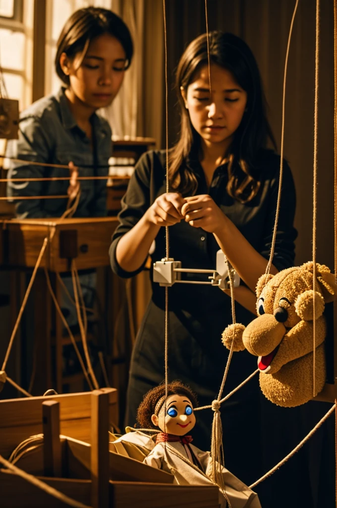 Woman controlling puppet strings