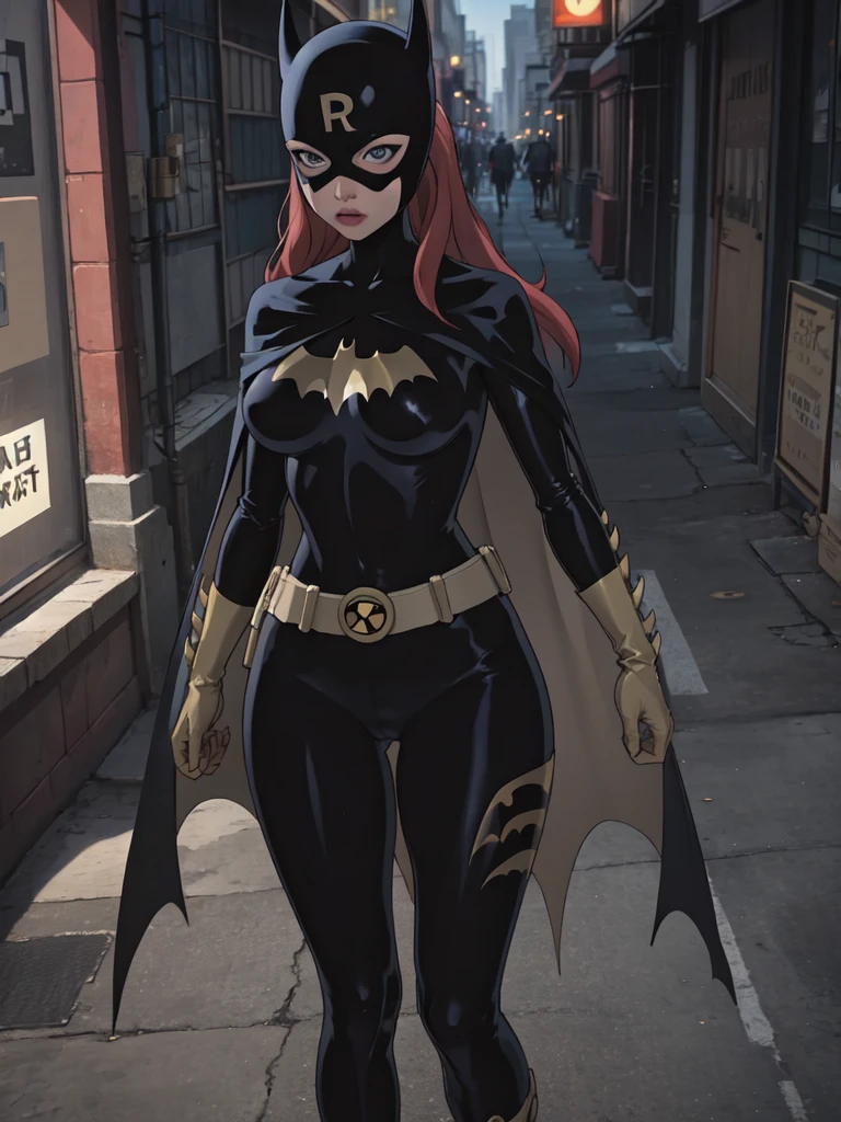Tits, naked, pussy, masterpiece, best quality, 1girl, solo, highres, scenery,
CARTOON_batgirl_ownwaifu,www.ownwaifu.com,mask,long hair,blue eyes,body naked,breasts,cape,domino mask,belt,medium breasts,superhero,gloves,lips,black bodysuit,helmet,belt buckle,horns,bat_print,pouch,