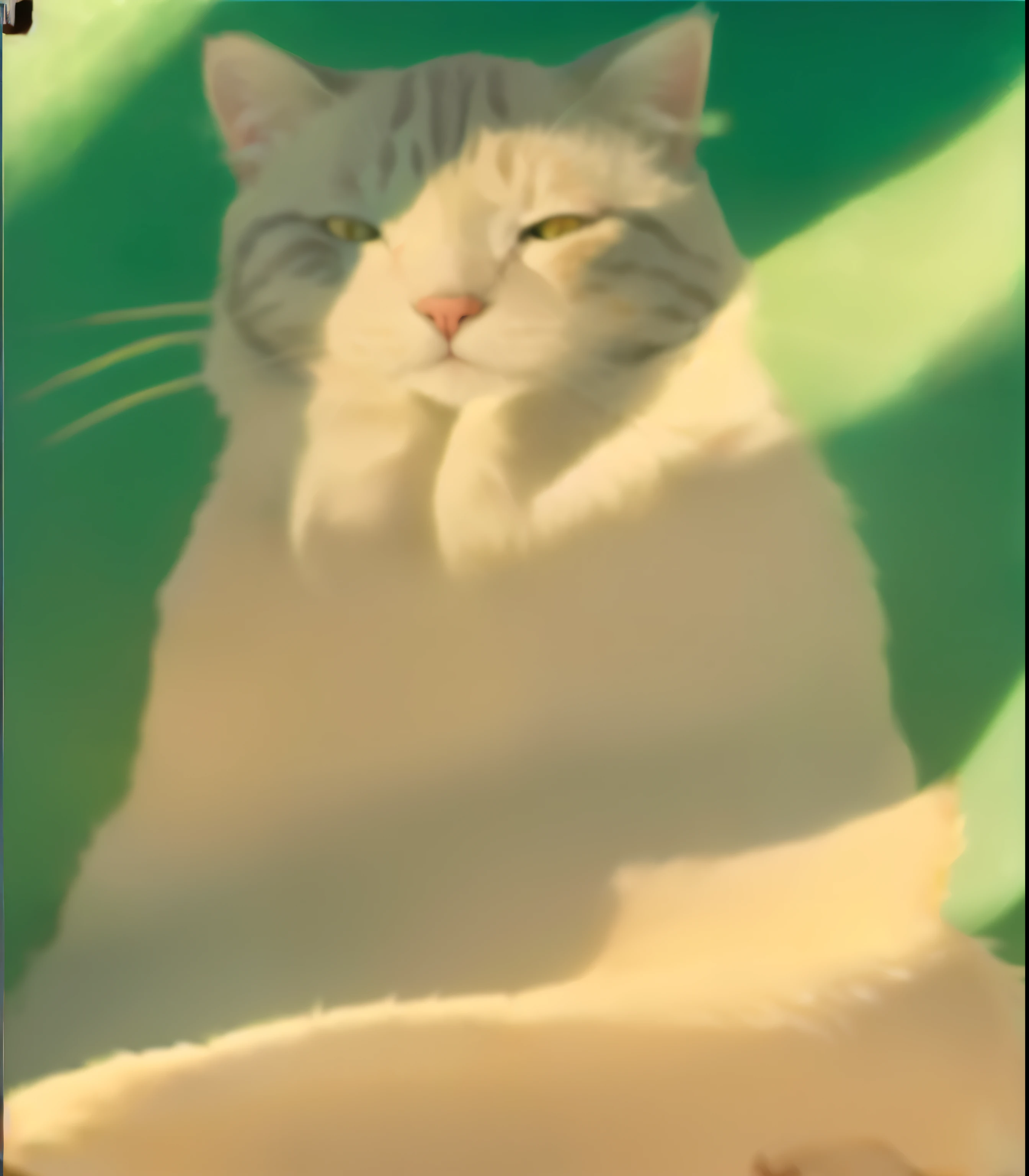 there is a Cat that is sitting on a green blanket, Cat. number, portrait of a white Cat, Miniature portrait of the Duke, portrait of a Cat, in a painting of a Cat, Cat portrait, Portrait of Lofy, Studio Ghibli filters, painting of a Cat, a painting of a Cat, Cat photo, Smooth. number