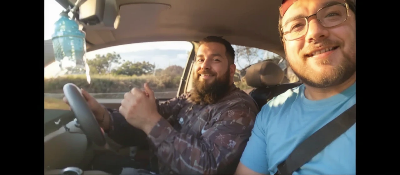 Two brothers going to fishing, fat, bearded, smile, meme