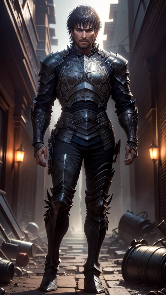 male face, male, in heaven(looking at viewer:1.0), ((masterpiece:1.4, best quality)), barnabas_tharmr, barnabas_armor, (full-body shot:1.3)