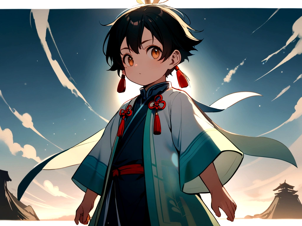 A little boy dressed in Zhuang clothes.