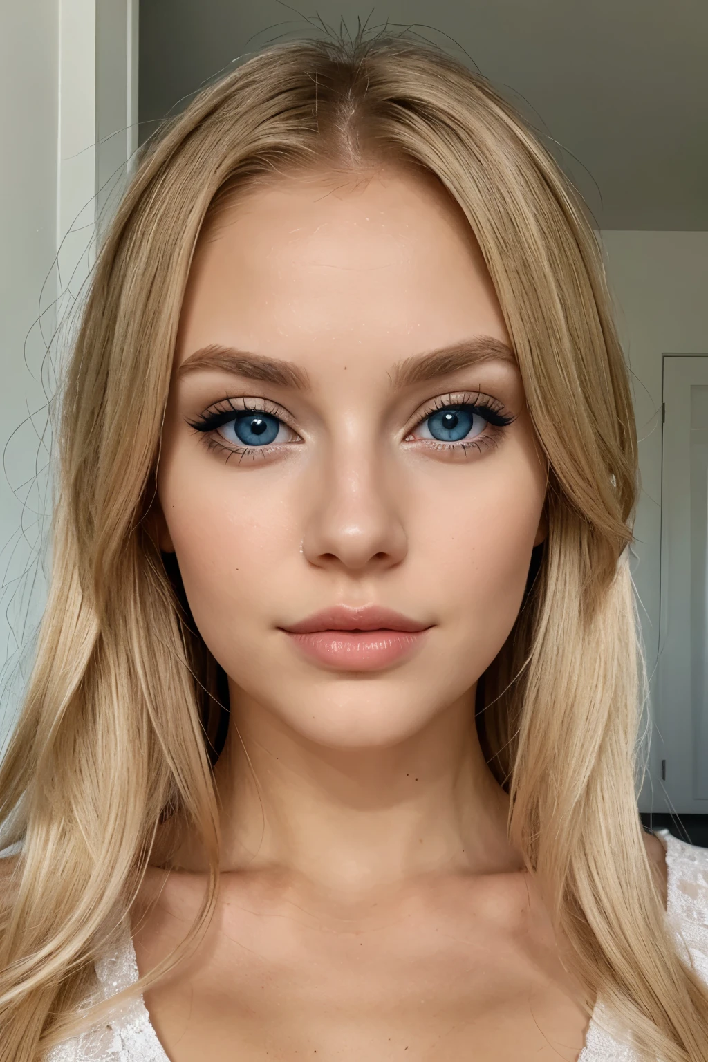 blue eyed blonde woman with full lips