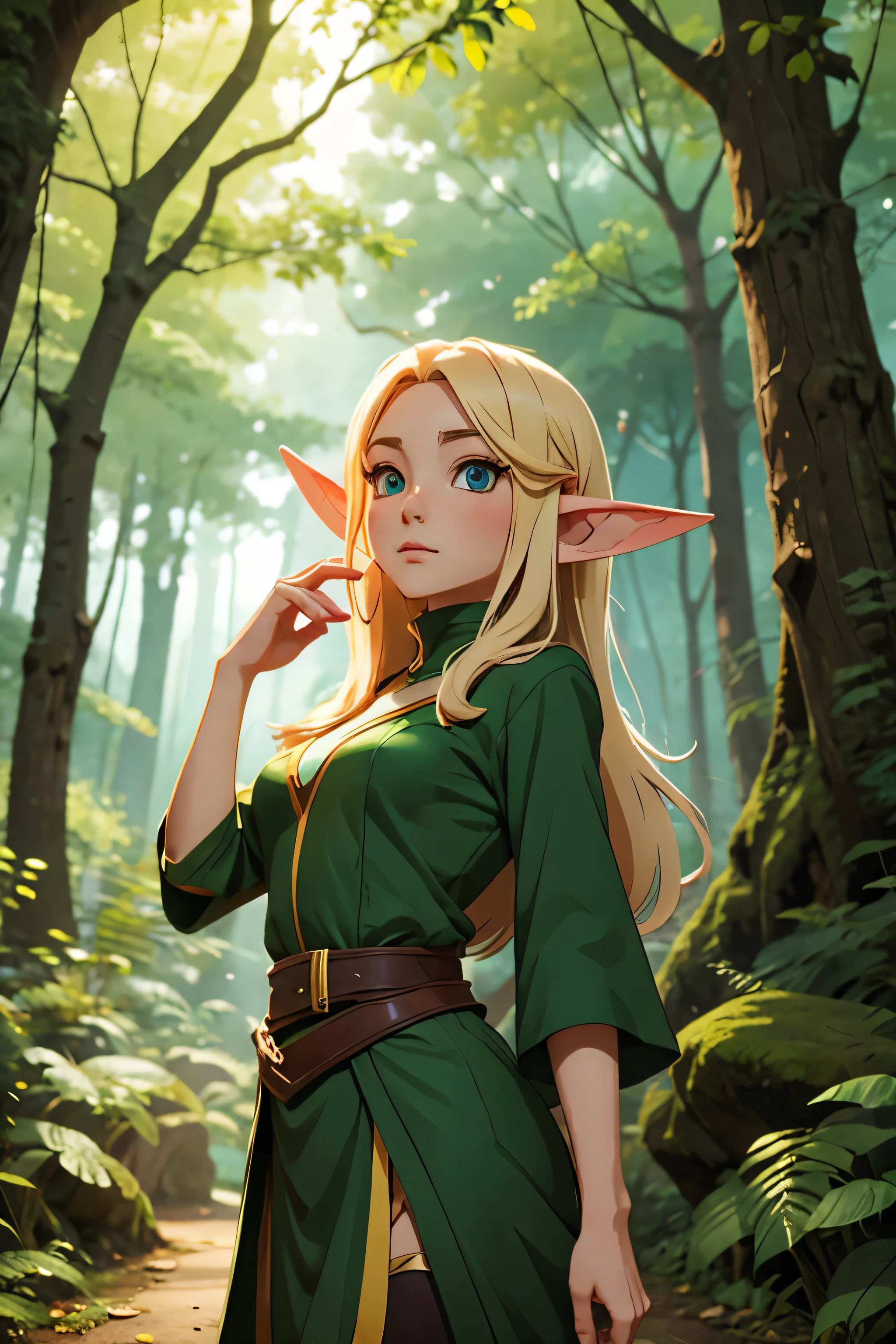 elf girl in the forest anime style 