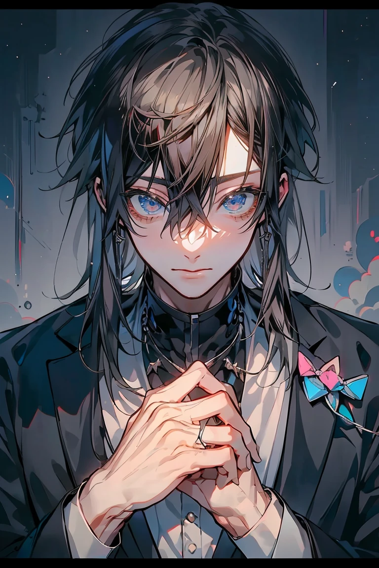 (Mastepiece)、(Best Quality)、Very detailed、((Two friendly men:1.5))、Perfect Face、Beautiful Face、Very detailedな顔、4K、8K、(Black-haired man:1.3)、(Grey-haired man:1.3)、shirt、High School Boys Uniforms、classroom