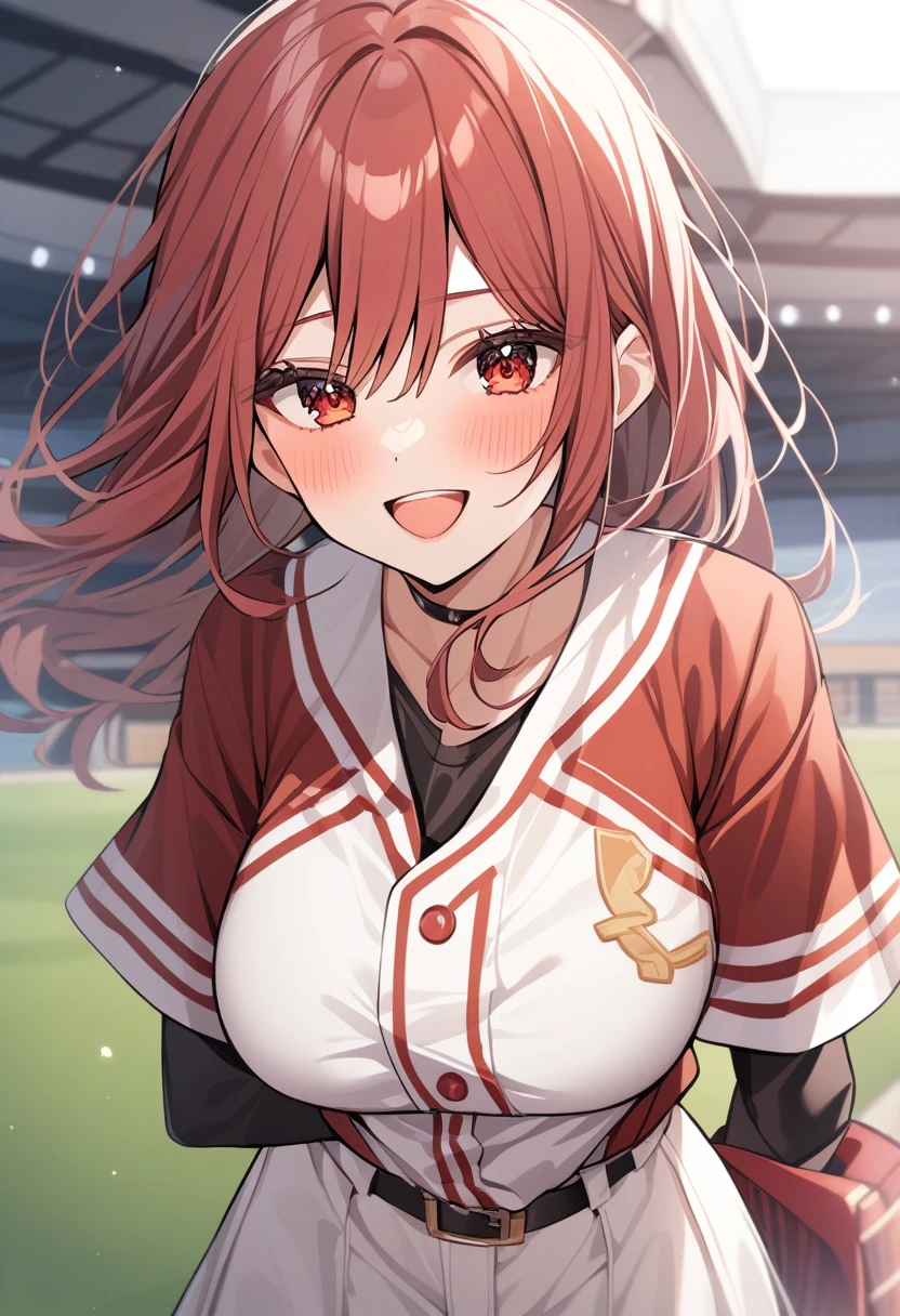 /*quality*/
masterpiece, best quality,detailed,
BREAK,
/*figure*/
1girl,((((((((yukinoshita_yukino)))))))),
BREAK
/*system*/
glamorous,tall,large breasts,
BREAK
/*Hair Type*/
straight hair,
BREAK
/*Hair length*/
very short hair,
BREAK
/*Hairstyle*/
blunt bangs,
BREAK
/*Hair Color*/
red hair,
BREAK
/*eye*/
beautiful eyes,red eyes,
BREAK
/*expression*/
{smile | light smile | cheerful | laughing | seductive smile},
BREAK
/*Costume*/
baseball uniform,
BREAK
/*Pause*/
arms behind back,
BREAK
/*angle*/
upper body,
BREAK
/*background*/
in high school,(sports ground:1.2),
BREAK
/*Brightness*/
sunlight,