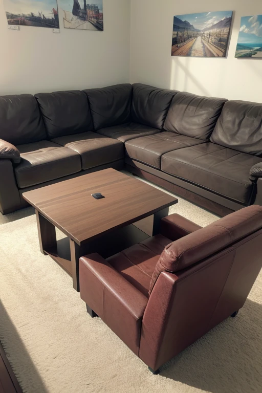 make a scenario a room with 3 people a table a sofa with cartoon features ChatGPT

