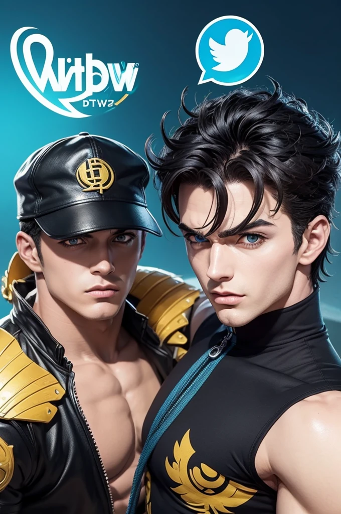 Logo do whatsapp brigando com a logo do Twitter no estilo do anime Jojo Bizarre Adventures