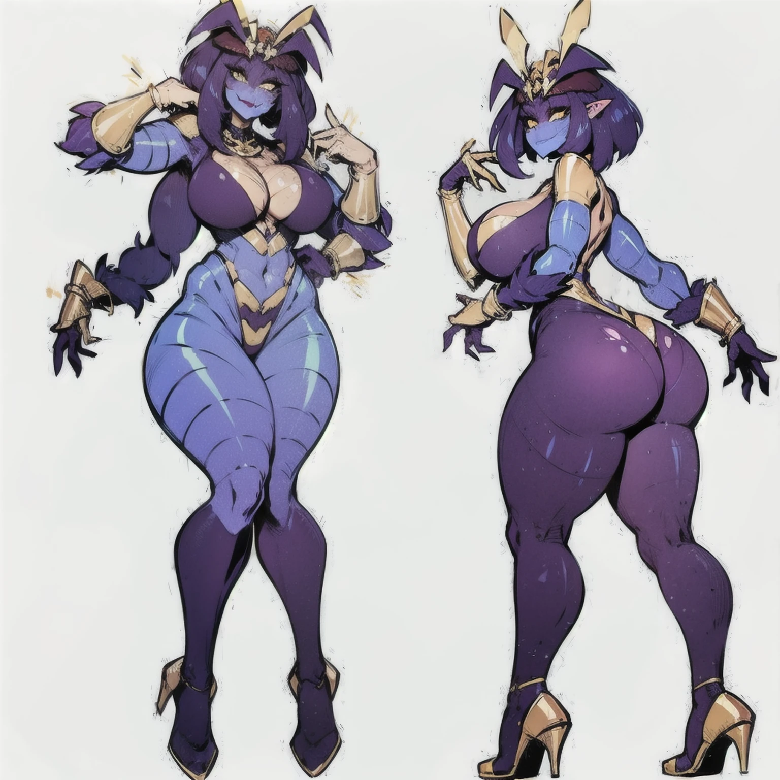 (masterpiece, best quality:1.2),1 girl, voluptuous body, full body, masterpiece, dominant pose, good anatomy, no extra limbs, big ass, thick thighs,  pointy ears, gold earrings,  details, gold necklaces