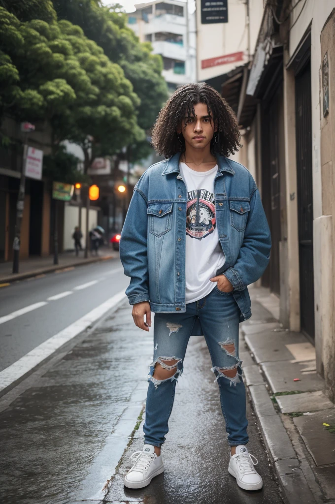 Melhor qualidade de imagem, Obra de arte, super high resolution, (fidelidade:1.4), foto, 1 garota, camisa branca, jeans rasgados, White sneakers, dim, darkness, desespero, pena, pobre, filme, tears, tears, (roupas rasgadas:1.5), (roupas molhadas:1.4), Ombros nus, Chuva de verdade, cabelo molhado,..