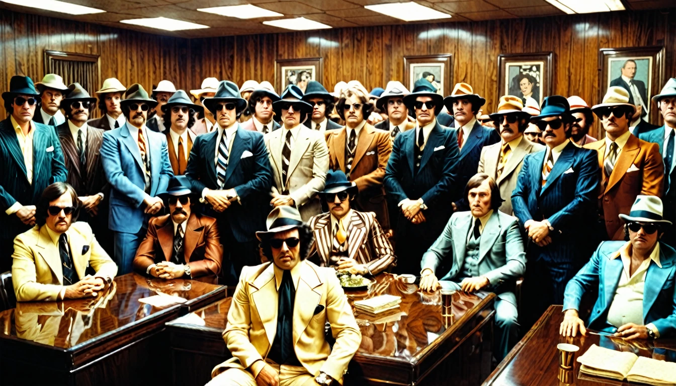 1970s photo of a room full of gangsters