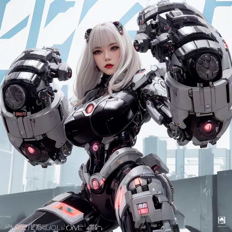 Feminine cyborg, magazine cover, poster art , hint of vibrant, bold sexy text