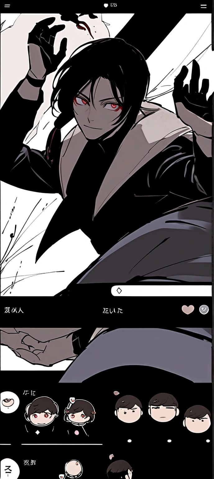 Boy similar to Sangwoo who has a knife in his hand and has a dominant pose, He is tall and has a slightly muscular body.