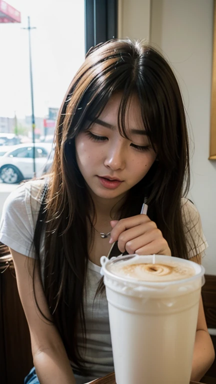 Long Hair Girl, Peeing in a cafe, I can't stand it anymore, Horny Face, Face the pain of enduring, close your eyes