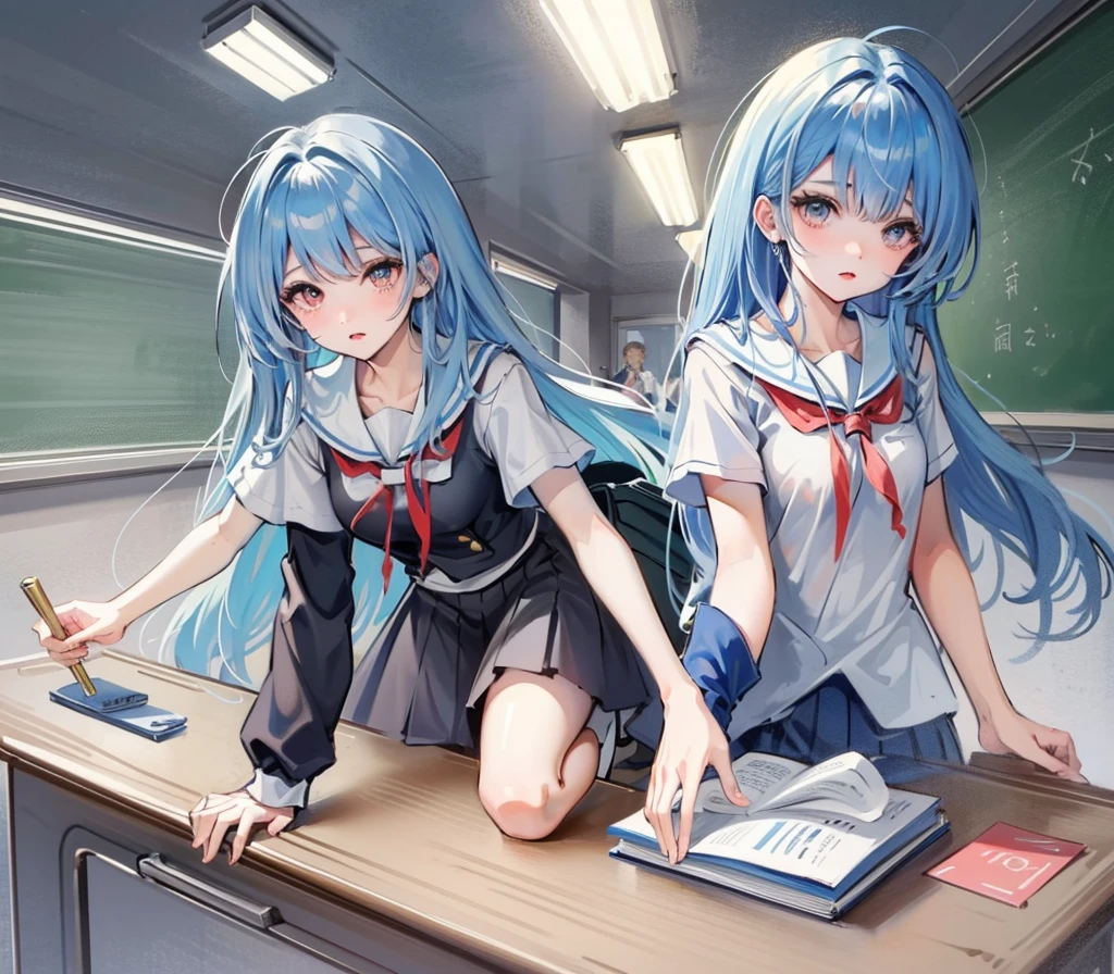 ((Highest quality)), Anime Art、Moe art、Beauty、、The background is the classroom、seems kind、During class