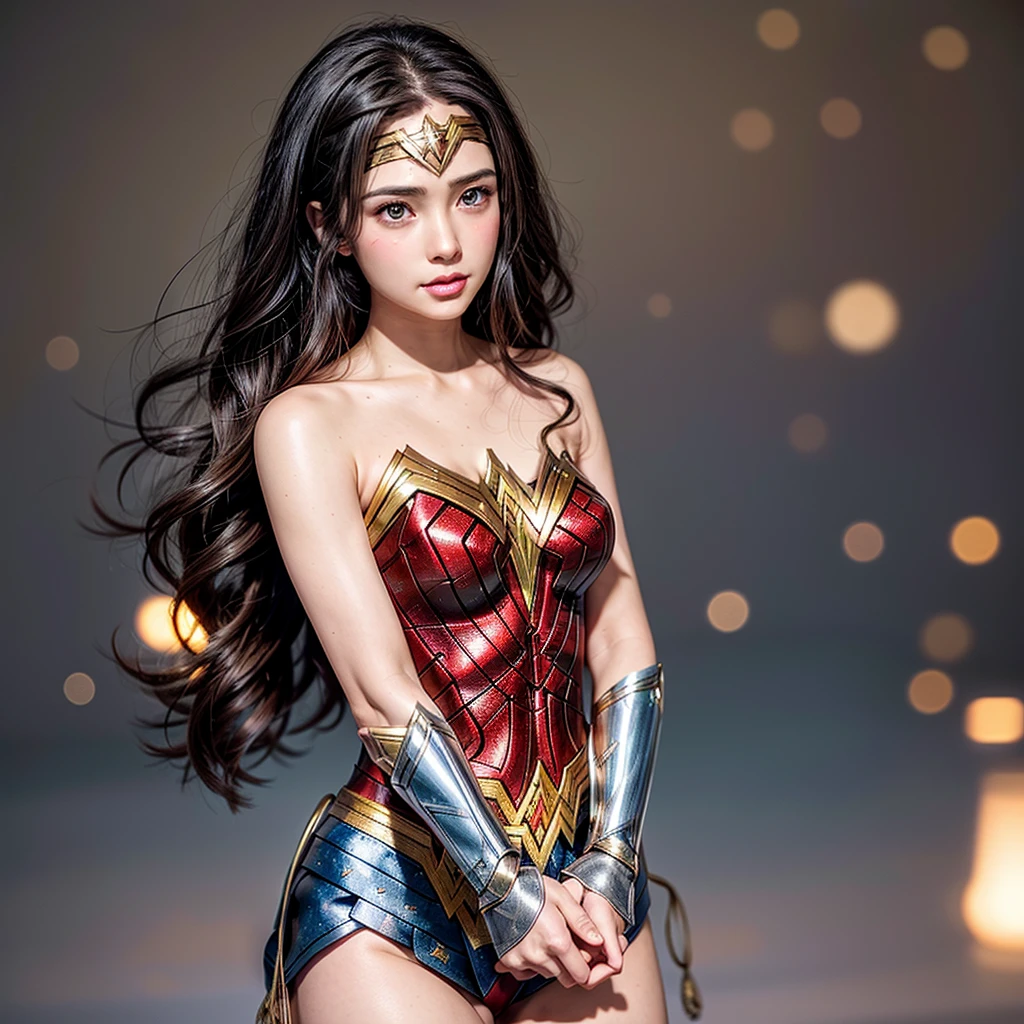 High-level, 8K Masterpiece TopQuality, Ultra-detailed CG, Absurd detailed wallpaper, PerfectLighting, Extremely detailed (((Personifying " Sexy Wonder Woman " as a KAWAII Girl))), Characteristic Items, aesthetic LifeLike Rendering, MysticSight,
Haze Tyndall Scattering, (Studio GRAY Background with (Oodles Dazzling RainbowColorParticles (BokeH))), (((Assfocus)) RoundlyButts ThighGap), (Exposed:0.9) NSFW 🔞 BREAK (Acutance:0.8), (NOGIZAKA FaceVariations) Extremely Detailed very KAWAII FaceVariations, Childish CaptivatingGaze ElaboratePupils Detailed Eyes with (SparklingHighlights:1.28), (Voluminous LongEyelashes:0.88)、Glossy RedLips with beautiful details, CoquettishTongue, RosyCheeks, Radiant PearlSkin with Transparency, Glowing DowneyHair . { (Dynamic LifeLike expressions:1.4) | (:d) }, (large eyes:-1) .