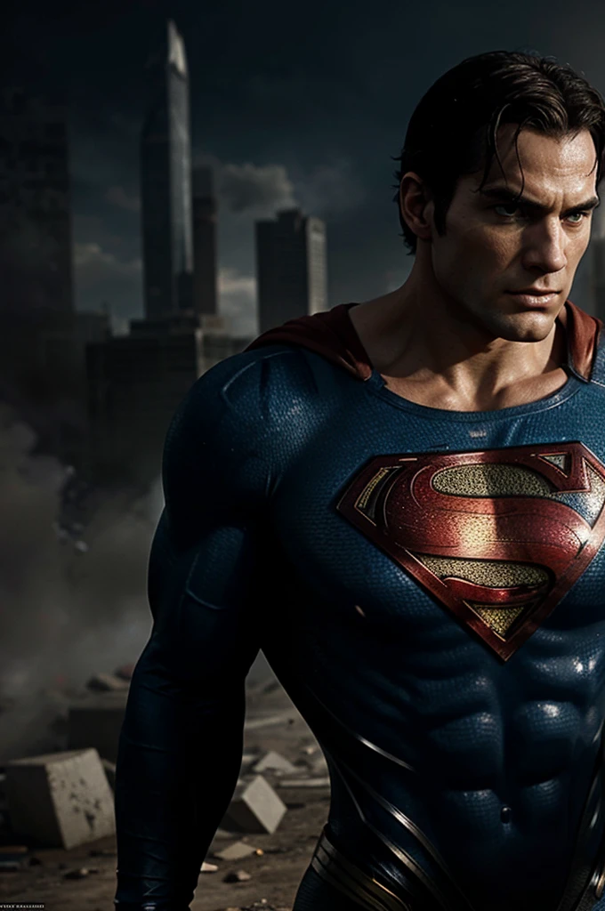 Imagine superman se battant contre des zombies sur une terre apocalyptique