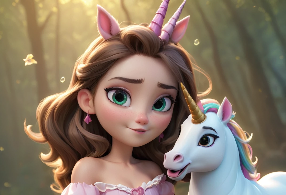 a wicked witch turned the girl unicorn into an ugly toy,and a good fairy lifted the curse but the magic horn on the girl's head remained forever,girl with a unicorn horn,magic horn on the beautiful girl's head,Pixar ((unicorn girl)).
