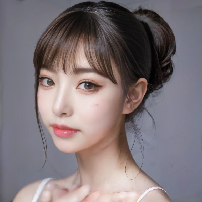 Japanese girl,looking at viewer,), (Highest quality:1.4 3 D 8K, 45,000,000,000 pixels,),(Masterpiece:1.3),(sharp focus:1.2),Japanese girl, (Highest quality:1.4),(Masterpiece:1.3),(sharp focus:1.2), (Virtual image:1.4),(Beautiful woman in perfect style:1.4) , Long ponytail with bangs like Lisa's.),glowing face,full body photo,(Red cheeks:1.3), Standing and walking outdoors in the countryside