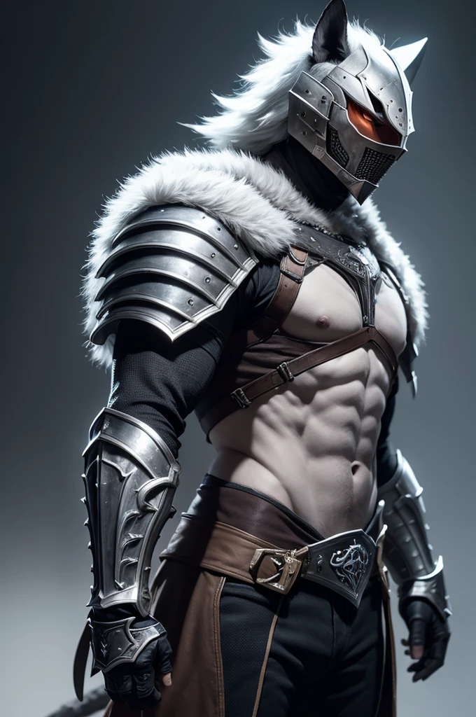 Personagem masculino com aspecto de lobo de armadura 