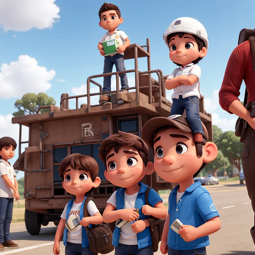 Ingeniero civil con casco blanco y abrazando a sus hijos