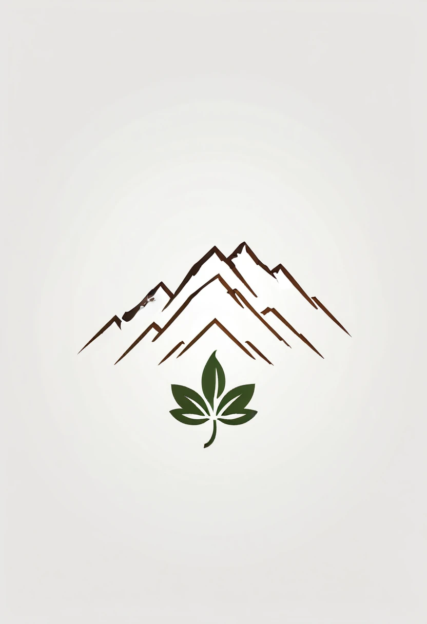 Design a minimalist logo that combines a tea leaf or plant with a stylized mountain range. Use a simple white background and a refined palette of greens and browns to represent the natural and organic origins. Clean lines and gradients should be used to add depth. The brand name 'Mountain Brew Coffee' should be displayed in a sleek, modern font, ensuring it fits seamlessly within the logo.