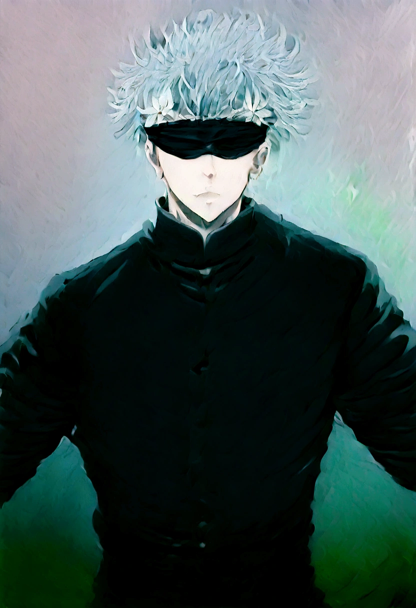 score_9, score_8_up, score_7_up, BREAK, source_anime, 1boy, gojou satoru, SatoruGojo, "Jujutsu Kaisen", (blindfold), outstretched arms, white flower, facing viewer, spread arms, funny, gojou_satoru, solo, male focus, jacket, black gloves, fingerless gloves, vest, long sleeves, grey hair, art by fumihiko (fu mihi ko) and kairunoburogu, anime screenshot, anime screencap, anime coloring, dramatic composition, cinematic lighting, (masterpiece, best quality, Professional, perfect composition, very aesthetic, absurdres, ultra-detailed, intricate details:1.3)