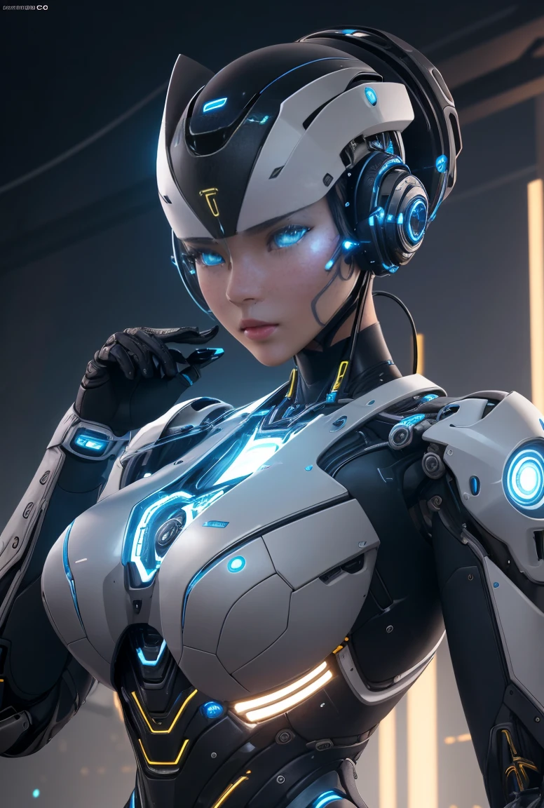 Robot bionique intelligent、FEMMES、Cyborg robot parts、the electric cables、electronic chips、studio lumineux、Hyperphotoréalisme、very detailed、intricate details、Soft lighting、feux de jante、rendu par octane、Rendus Unreal Engine 5、Style d&#39;mechanical public enemy、8k、Superior quality、chef d&#39;oeuvre、ISO faible、balance des blancs、High-end lighting、Crée une sensation douce et gracieuse avec une faible profondeur de champ,超Une haute résolution,Big tit machine,cyberpunk,Mohawk blond.Connected to a large number of cables,En cours de réalisation,
