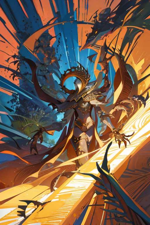 Four-armed humanoid ant, usando armadura de couro, e segurando uma besta leve e uma varinha. Personagem baseado em dungeons & dragons