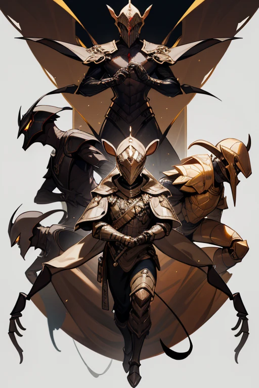 Four-armed male humanoid ant, usando armadura de couro, e segurando uma besta leve e uma varinha. Personagem baseado em dungeons & dragons