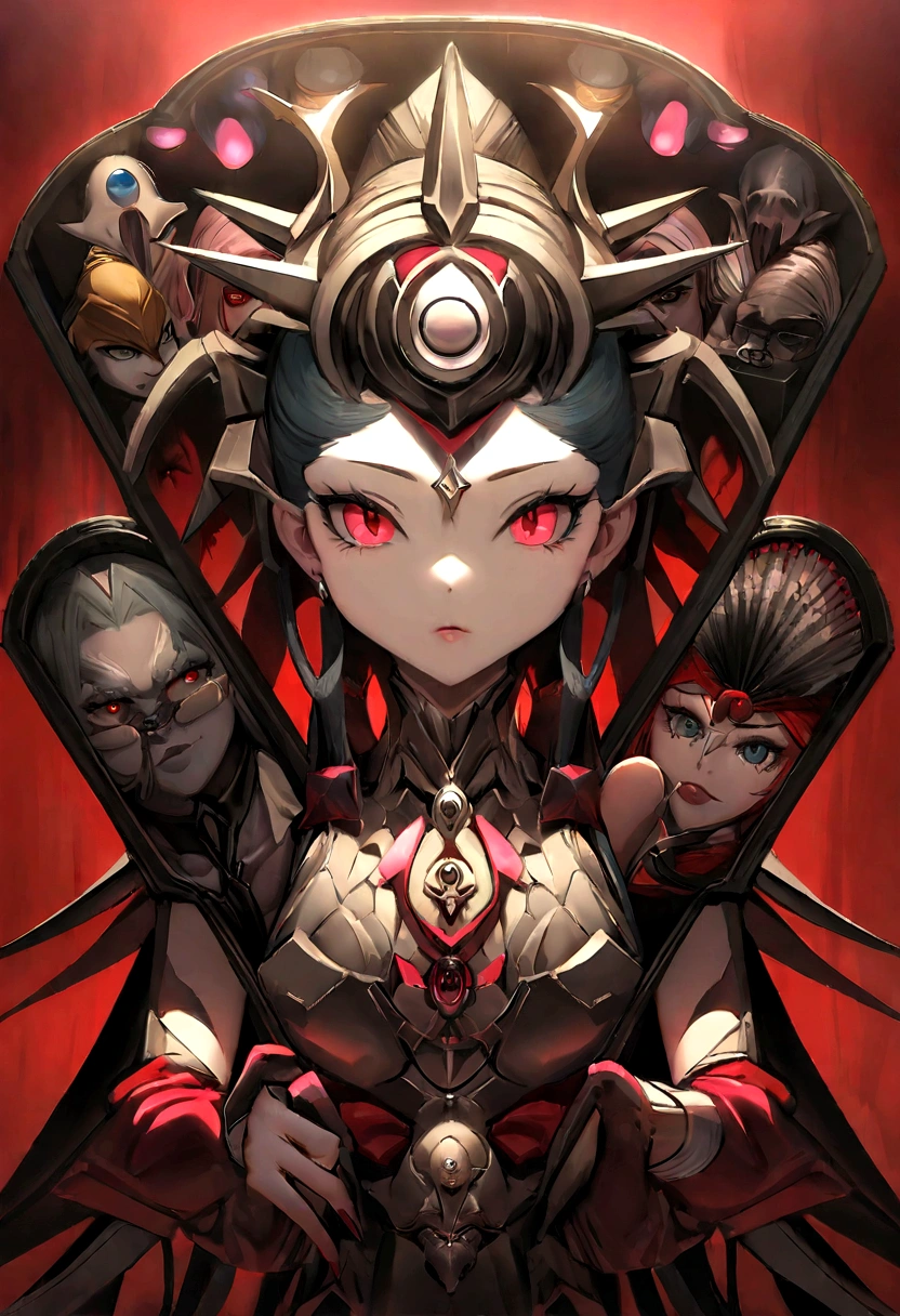 anime, (((portrait of ele disse))), uma mulher adulta, (((um cabelo preto))), (((olhos vermelhos))), ((demonia feminina)), ((female villain)), 8K, motor irreal, octane rendering, por Kyun, nervoso, Yoon Gon Ji, g.para, gosonjak, shuroop, serious, domi, Noah, trends on pixiv, fan box, espeto, Obra de arte, pele macia e suave, olhos serios e cansados, lindos cabelos pretos intrincados, Symmetrical, olhos arregalados de anime, red lighting, arte conceitual, pintura digital, caverna com fogo e chao de lava