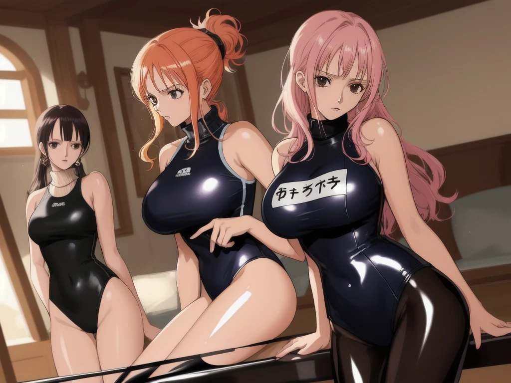 Best image quality, 8k, high quality, ((masterpiece)), (High detail), 　(((Perfect Anatomy, Perfect Style))), Depth of written boundary, Open Stance, (Mature Woman), (Cute illustrations:1.2), (Multiple girls with different hair colors and styles:1.2), (Three Girls　1 person in the middle　Others are on both sides),　Approaching the camera)，　(in the morning, Beautiful light, Professional Lighting), (One Piece Turtleneck High Leg　((Gloss))　Tight school swimsuit), Dynamic pose, It&#39;s so much fun that I lose track of time while playing., A sparkling smile, Dynamic Angle, ((Armpits:1.2)), barefoot, Photographed looking up from the ground　Angle including the crotch、　The whole body is wet and shiny, like it&#39;s been oiled.、cumulonimbus,　Contrail,　The blue sky spreads,　Outdoor school pool、　The sunlight reflects off the swimsuit, making it sparkle.、