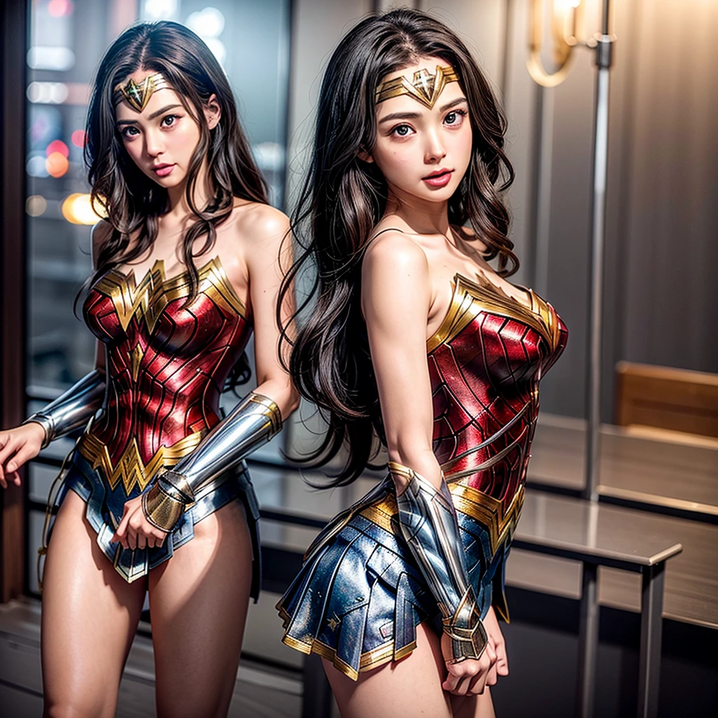 High-level, 8K Masterpiece TopQuality, Ultra-detailed CG, Absurd detailed wallpaper, PerfectLighting, Extremely detailed (((Personifying " Wonder Woman " as a KAWAII Girl))), Characteristic Items, aesthetic LifeLike Rendering, MysticSight,
Haze Tyndall Scattering, (Studio GRAY Background with (Oodles Dazzling RainbowColorParticles (BokeH))), (Assfocus RoundlyButts ThighGap), (Exposed:0.4) NSFW 🔞 BREAK (Acutance:0.8), (NOGIZAKA FaceVariations) Extremely Detailed very KAWAII FaceVariations, Childish CaptivatingGaze ElaboratePupils Detailed Eyes with (SparklingHighlights:1.28), (Voluminous LongEyelashes:0.88)、Glossy RedLips with beautiful details, CoquettishTongue, RosyCheeks, Radiant PearlSkin with Transparency, Glowing DowneyHair . { (Dynamic LifeLike expressions:1.4) | (:d) }, (large eyes:-1) .